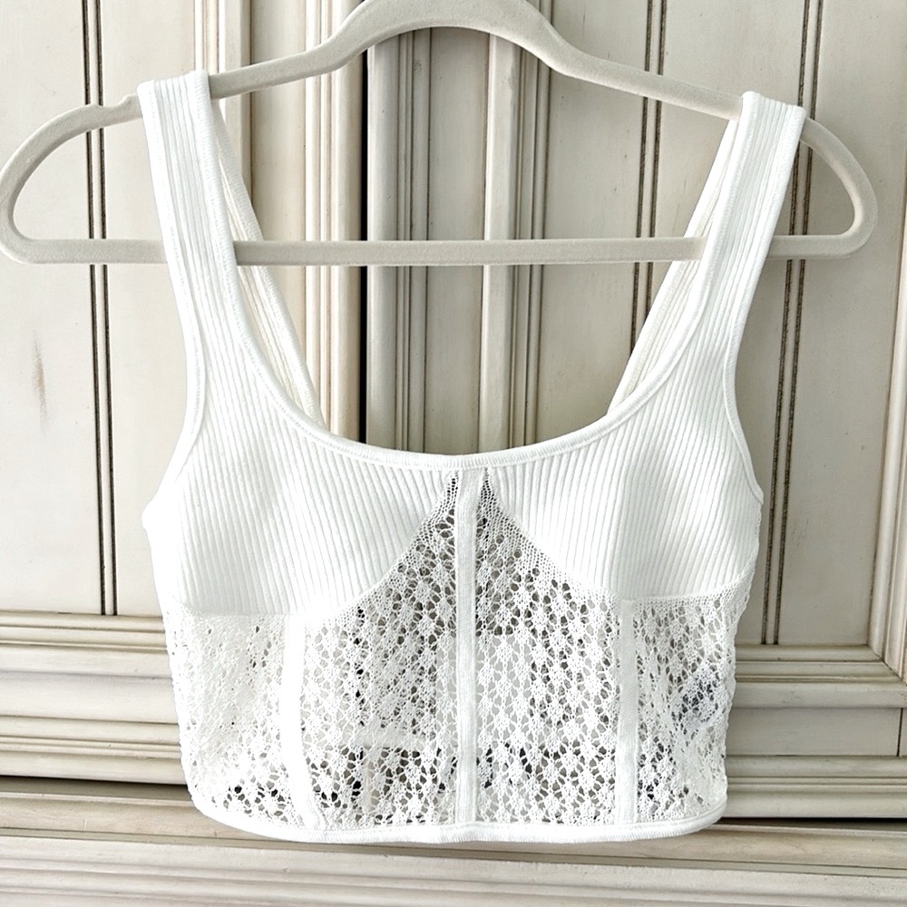 Creamy White ZARA Lace Corset Style Cropped Tank Top BOHO Sz S NWT